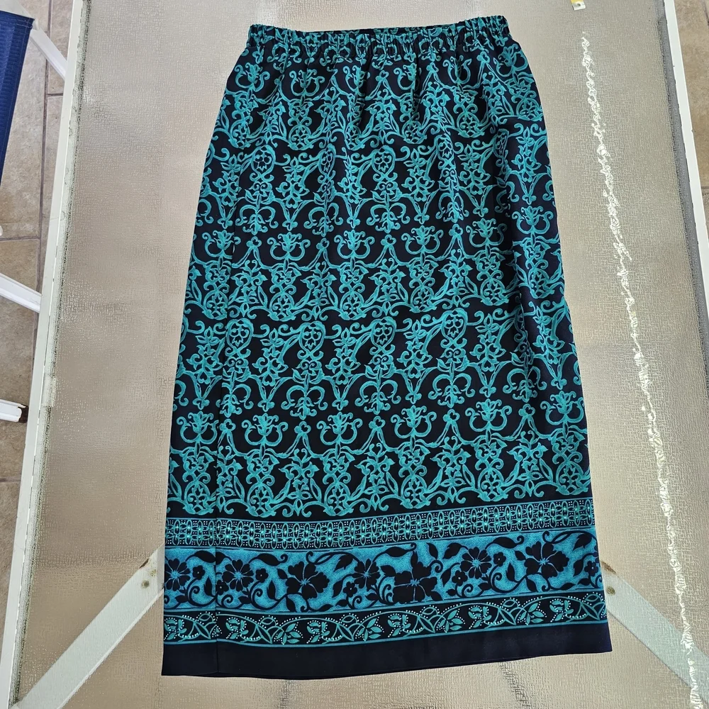 Sag Haror Boho Y2K Woman's Maxi Skirt Vintage Floral Black Teal Size 12 Modest
